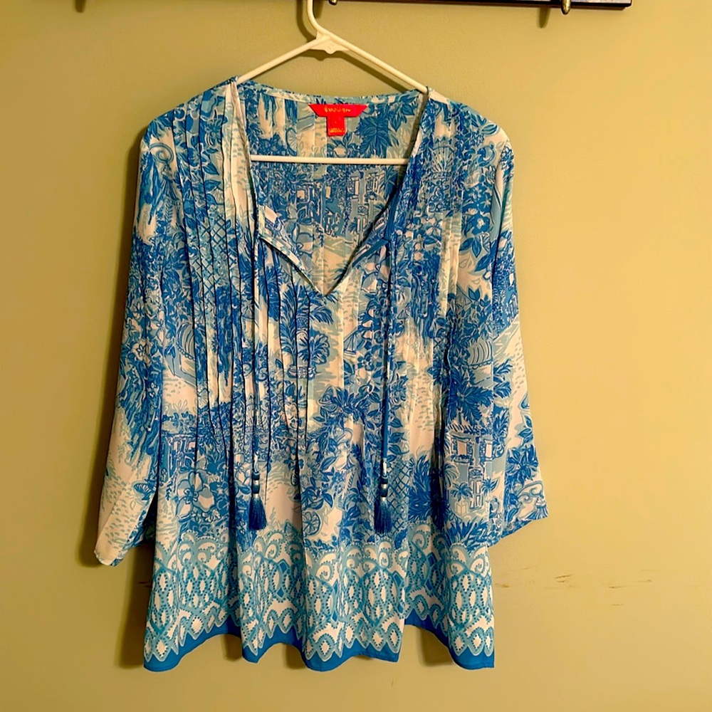 Lilly Pulitzer Elsa Top resort White La Via Loca Blouse|Size L